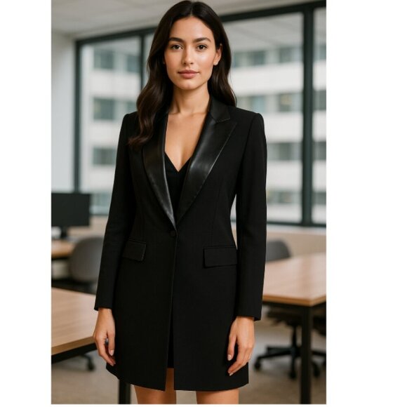Alexander Wang Leather Trim Embellishment & Pointed Collar Coat womens size XS/2 - Picture 1 of 11